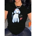 thumbnail image 1 of Cute Cartoon Dog Graphic Women's Short-Sleeve T-Shirt, Casual Summer Top with Playful "Little" Lettering, Comfortable Polyester Blend, Machine Washable, Black with Blue and White Design, 1 of 6