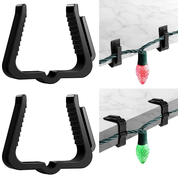Clips de luz navideña, ganchos para exteriores, 1 5/8 pulgadas, colgador de tableros de fascia, clip de luz navideña de plástico para fiesta de Navidad (negro, 50 piezas)