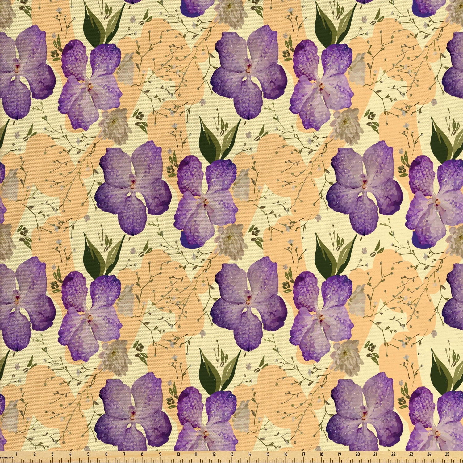 Floral Fabric by the Yard, Romantic Purple Orchids with Tiny Wild