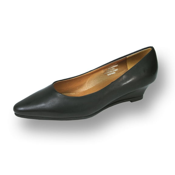 PEERAGE Gloria Women Wide Width Leather Wedge Pump BLACK 8.5
