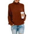 thumbnail image 2 of Yigetop Chunky Sweater Women, Womens Turtleneck Sweater for Women Casual Sleeve Drop Shoulder Knit Jumper Trendy Fall Loose Thin Pullover Cozy Sweaters for Women Brown M, 2 of 8