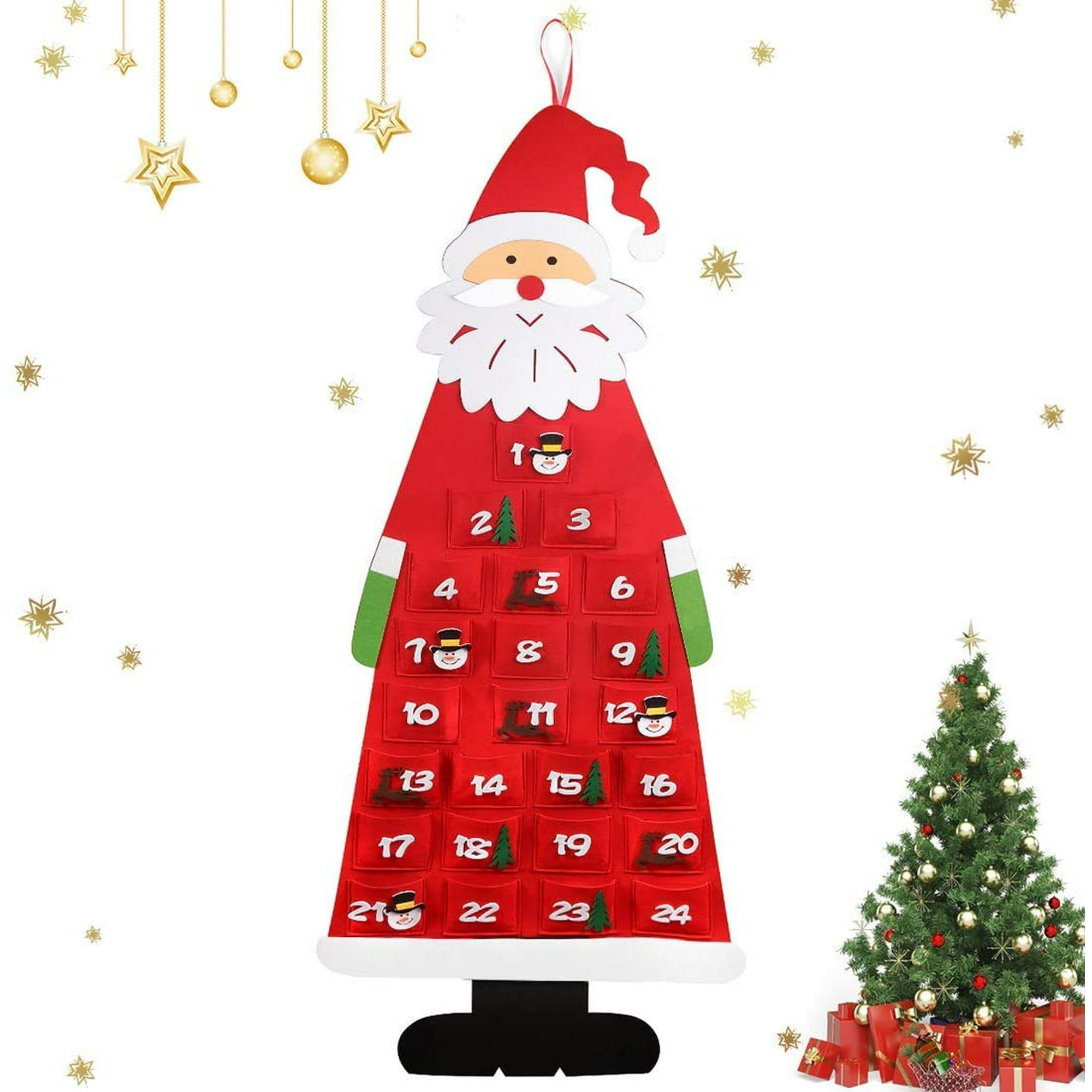 Christmas Advent Calendar With 24 Pockets Fabric Fillable Hanging