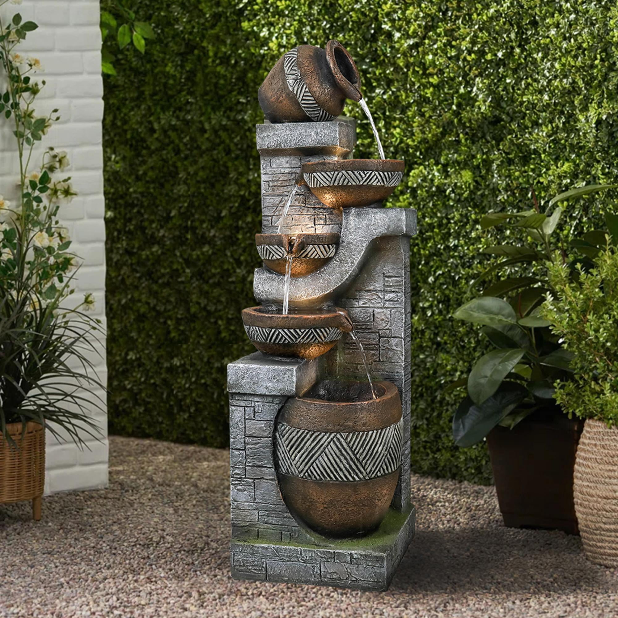 Tammesy 42.5"H Modern 5-Tier Indoor/Outdoor Waterfall Feature Water Fountains Decor for Patio,Backyard,Deck,Porch and Home Art Garden Decor | Resin |