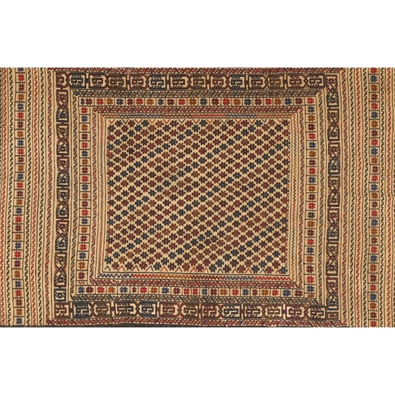 Ahgly Company Machine Washable Indoor Rectangle Traditional Sand Brown Area Rugs, 5' x 8'