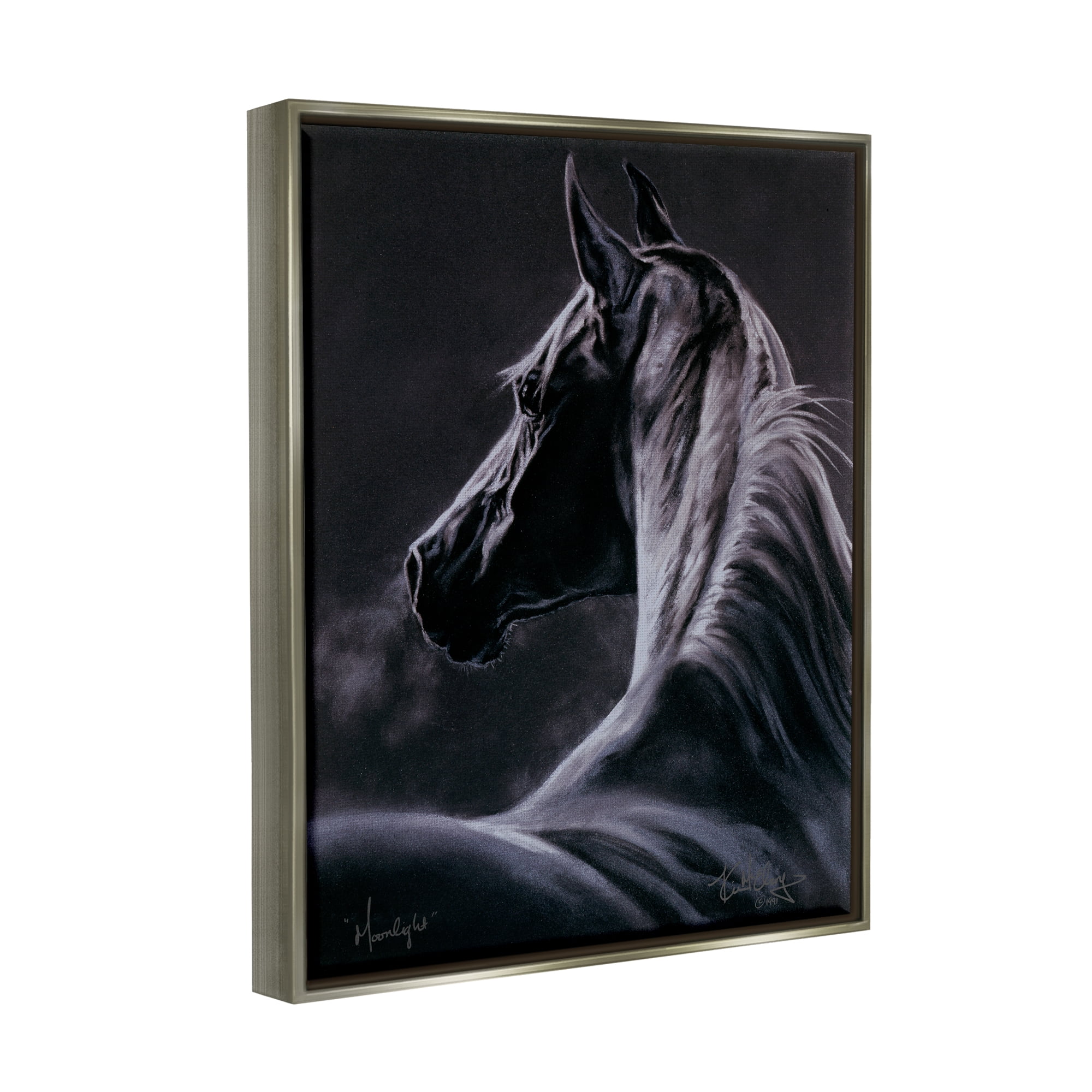 Stupell Industries Moonlit Horse Portrait Animals & Insects Painting Gray Floater Framed Art Print Wall Art, 17 x 21