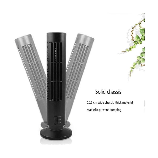 Ventilador de torre recargable por USB, ventilador portátil de refrigeración, ventilador de pie sin barriga, aire acondicionado, dormitorio, cocina, oficina, negro