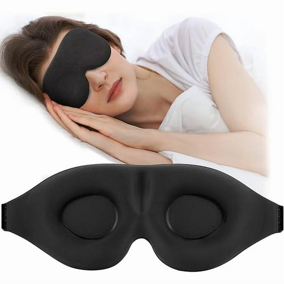 Sleep Mask for Side Sleeper, Light Blocking Sleeping Eye Mask for Women Men, 3D Contoured Cup Night Blindfold, Luxury Eye Cover Eyeshade with Adjustable Strap for Travel, Nap, Black