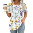thumbnail image 3 of Women's Summer T-Shirts New Fashion Floral Prints Top Loose Round Neck Chest Pleated Shirts Womens Casual Short Sleeve Blouses Pullover Tops, 3 of 6