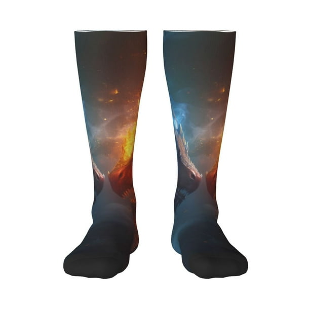 Balery Red And Blue Fire Dragon E Calcetines novedosos Calcetines deportivos Calcetines hasta la rodilla Calcetines de algodón Calcetines originales y geniales