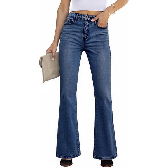 EMMIOL Women's High Waist Stretchy Flare Jeans Light Wash Bell Bottom Denim Pants Y2K Trendy Vintage Jeans