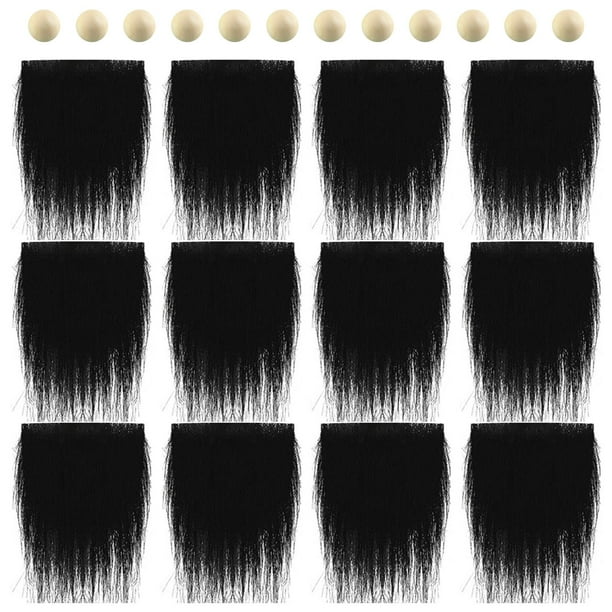 12 piezas de bolas de madera precortadas para barba de gnomo, parches de tela de piel sintética para disfraz de enano negro