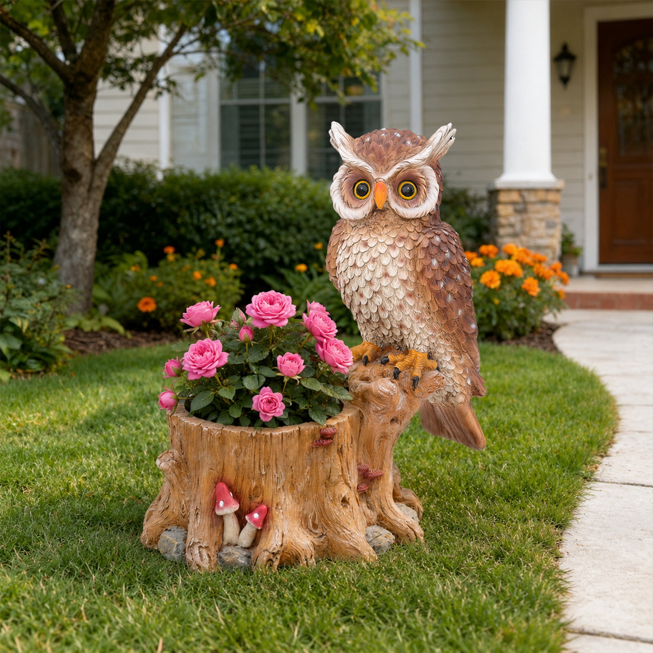 Noble House Owl Garden Planter Pot, Whimsical Resin Figurine Flower Pot for Outdoor Porch and Yard Decor, Multicolor