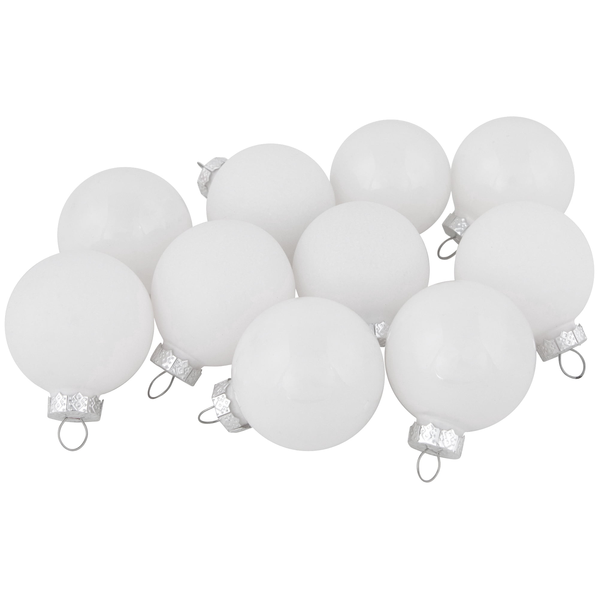 10-Piece Shiny and Matte Silver White Glass Ball Christmas Ornament Set 1.75" (45mm)