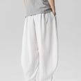 thumbnail image 5 of Xdegoge Men'S Linen Pants Baggy Wide Leg Casual Loose Fit Yoga Lounge Harem Trousers with Elastic Waist Drawstring Summer Beach Vacation Bottoms, 5 of 7