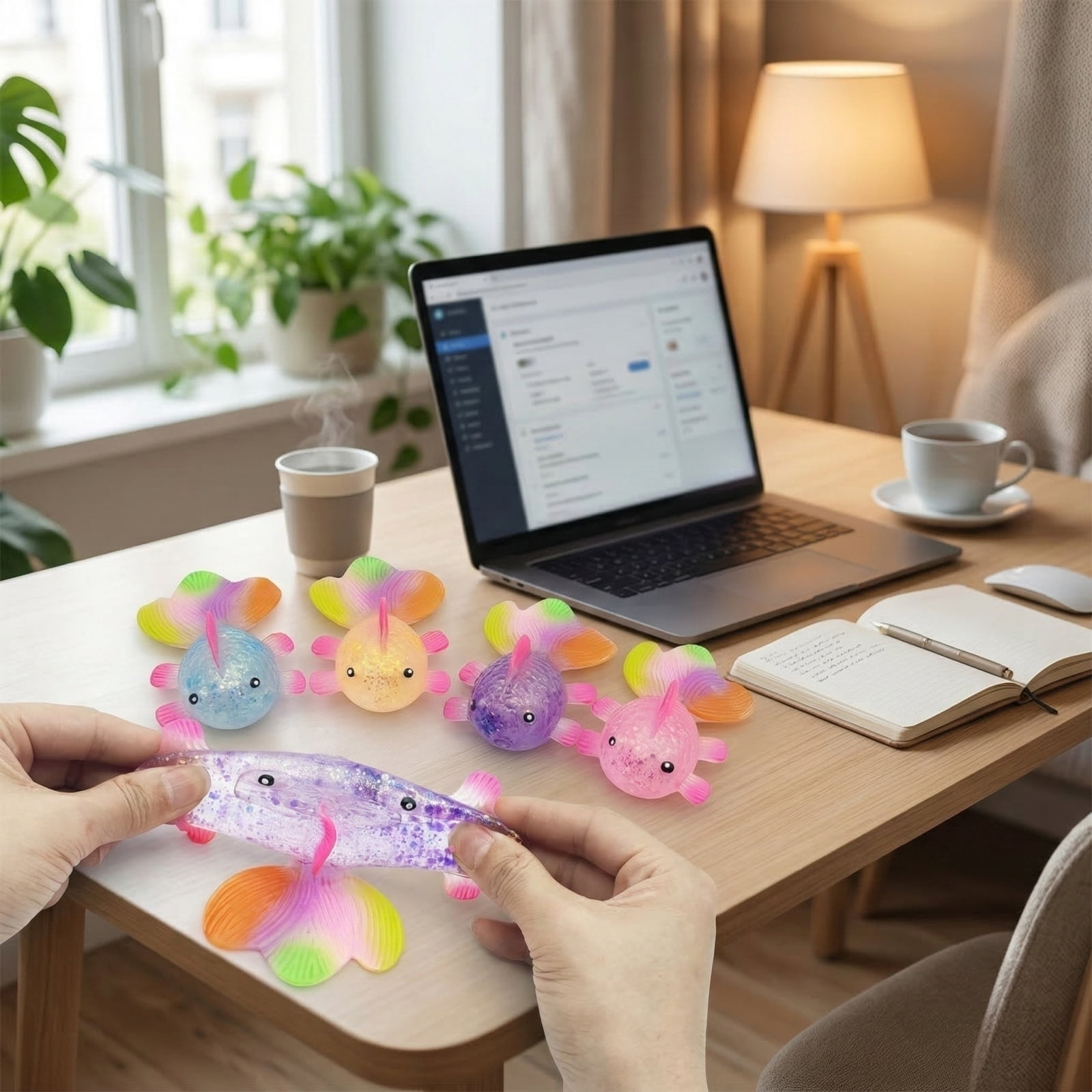 Rainbow Goldfish Squeeze Toys 4 Pack, Glitter Fish Sensory Fidget Toys for Office Desk Relaxation and Portable Daily Stress Relief