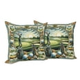 thumbnail image 4 of Ambesonne Golf Themed Throw Pillow Cover Pack of 2, Classicism Painting, 2 Pcs-16"x16", Fern Green Blue and Mustard, 4 of 5