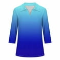 thumbnail image 4 of YUGYXL Fashion Collared Shirts for Women 3/4 Sleeve Tshirts Gradient Color Blouses V Neck Tops Dressy Tunics Lightweight Tees Clearance Blue XXL, 4 of 5
