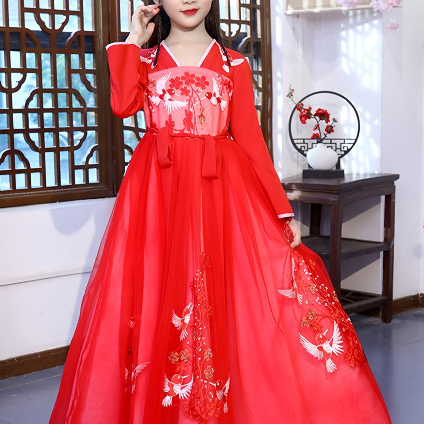 Girls Elegant Hanfu Tang Suit Dress Ancient Mesh Embroidered Chinese girls-elegant-hanfu-tang-suit-dress-ancient-mesh-embroidered-chinese