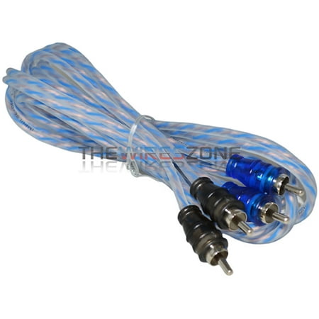 12ft Blue Clear Twisted Pair 2 Channel RCA Audio Cable for Car Amplifiers