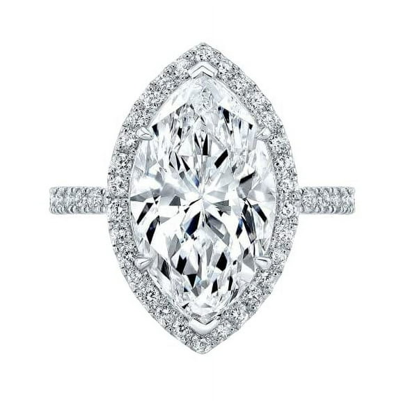 HeartsAndYou 2ct Marquise Cut Moissanite Gatsby Halo Engagement Ring for Women 18k White Gold over Silver