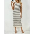 thumbnail image 6 of Michellecmm Women's Summer Knit Tank Dress Stripe Print Sleeveless Round Neck Slim Long Dress, 6 of 9