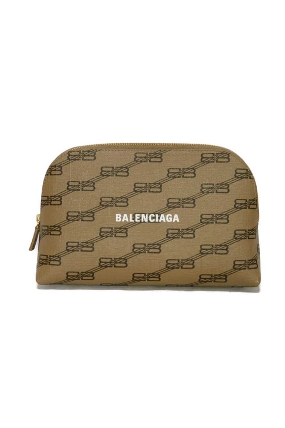 Pre-Owned Balenciaga BB Monogram Clutch Bag, Round Pouch, Second Makeup New Logo, Brown, 702624...