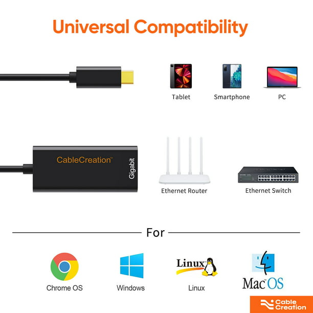 CableCreation C Ethernet Adapter, USB Type C to RJ45 Gigabit LAN Network Adapter, Supporting 10/100/1000 Compatible with MacBook , Tablet, Nintendo Switch Walmart.com