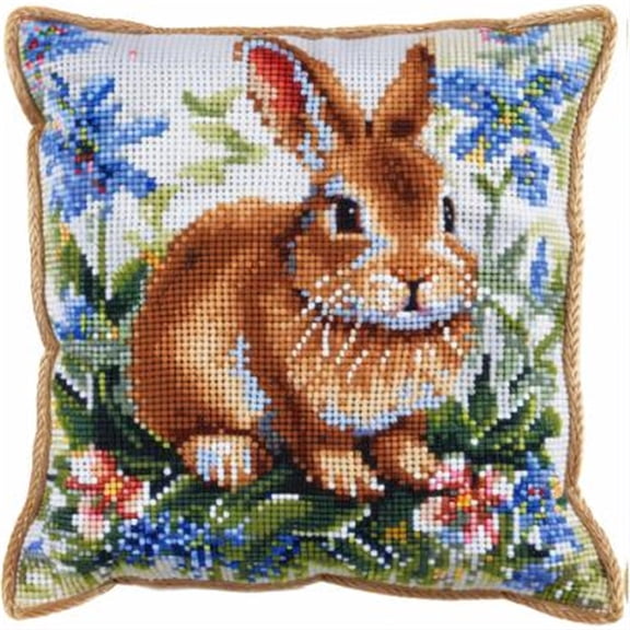 Rabbit Cross Stitch Pillow Kit DIY , 45X45cm , Cross Stitch Kits for Adults (11ct)