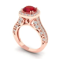 2.7ct round cut red ruby 18k rose gold halo Bridal Wedding Engagement Promise Anniversary Ring for Women size 3.75