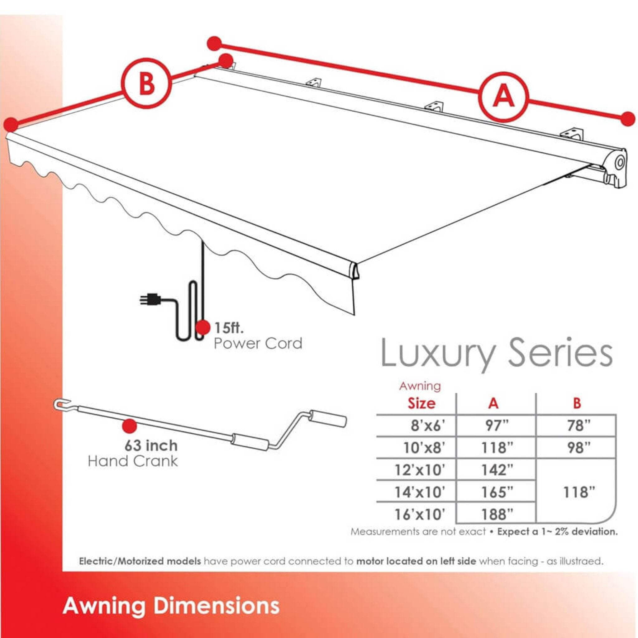 Advaning Luxury Series 12x10 ft. Electric Retractable Sunshade Awning - Brick Red