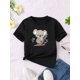 thumbnail image 1 of 1pc Kids' Casual Crew Neck T-Shirt with Cute Koala Print, Summer Knit Top with Slight Stretch, Loose Fit Cotton Animal Pattern Tee for Girls, 1 of 6