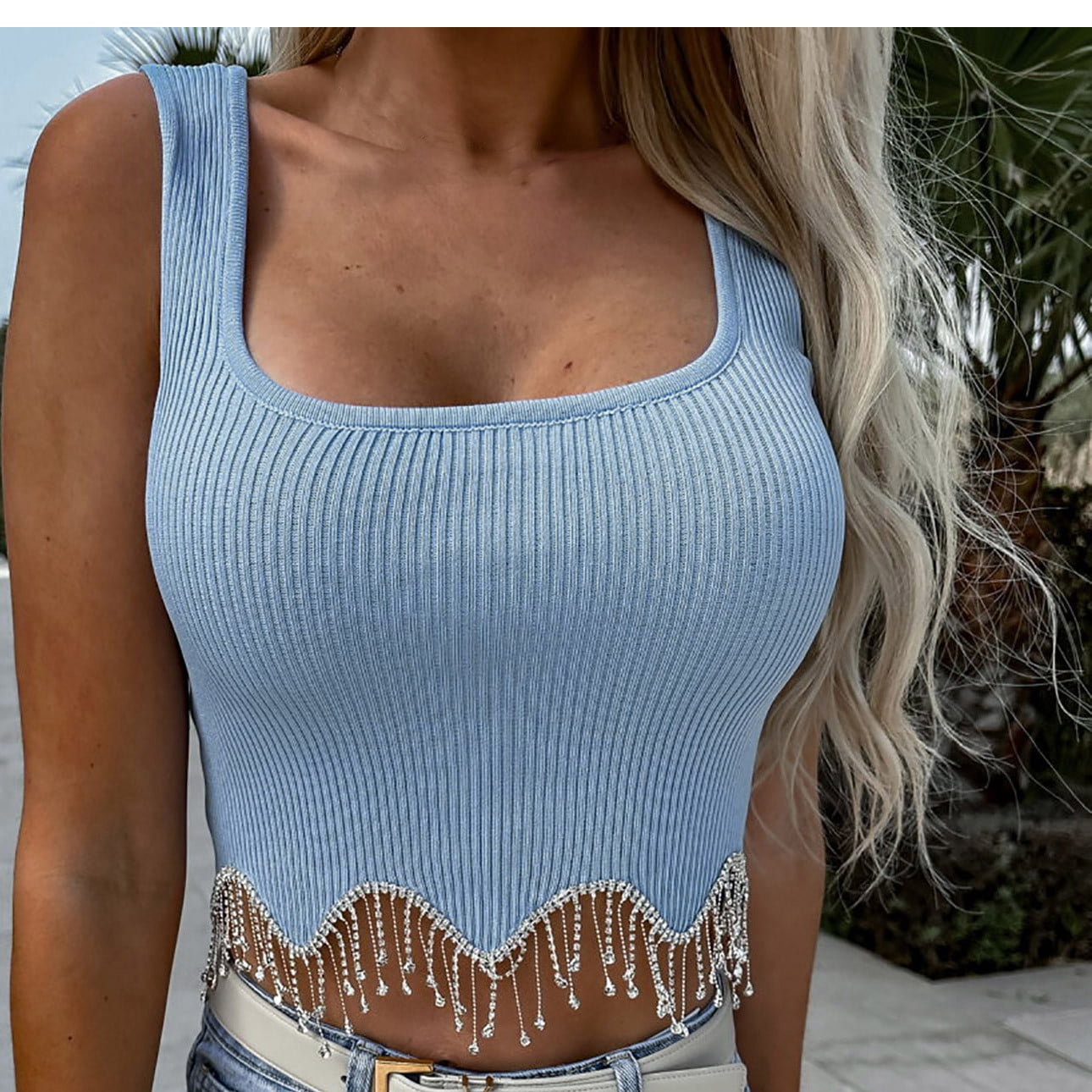 fartey Womens Trendy Tank Tops Sparkly Rhinestone Fringe fartey Womens Trendy Tank Tops Sparkly Rhinestone Fringe
