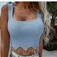 thumbnail image 4 of Chaleco de punto con flecos y tachuelas de retales sexy ajustado para mujer, camiseta de manga corta con hombros descubiertos de una línea OAVQHLG3B Store  lin121212, 4 of 5