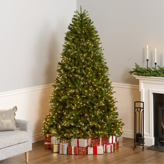 National Tree Company 7.5 ft Pre-Lit Jersey Fraser Fir Medium Artificial Christmas Tree, 1,000 Clear Lights, 2,696 Tips, Includes Stand, Green