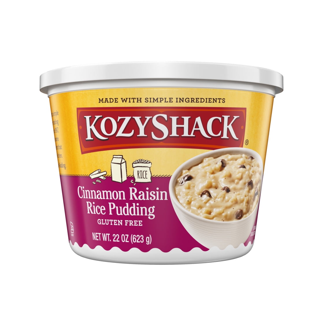 Kozy Shack Cinnamon Raisin Rice Pudding, Gluten Free Dessert, 22 oz Tub