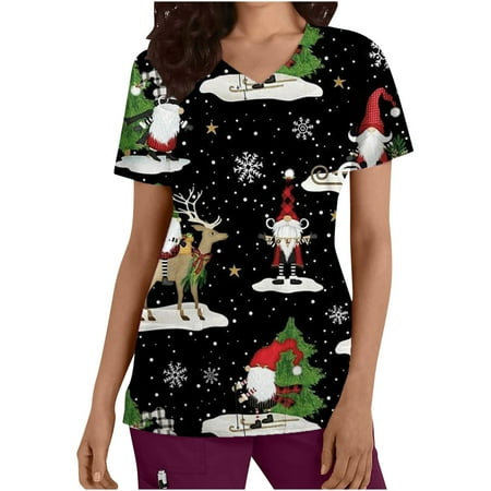 

Plus Size Tops for Women Womens Shirts Women s Trendy Short Sleeve V-Neck Tops Working Uniform Printed Pocket Blouse Tops Nursing Tank Tops Black Corset Top on Sale Clearance Black 2XL