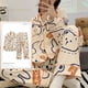 thumbnail image 3 of Conjuntos de Pijamas anudados para Mujer, ropa de dormir con solapa, dibujos animados divertidos, lunares, ropa de casa para niña, moda 3XL, primavera y otoño, 3 of 4