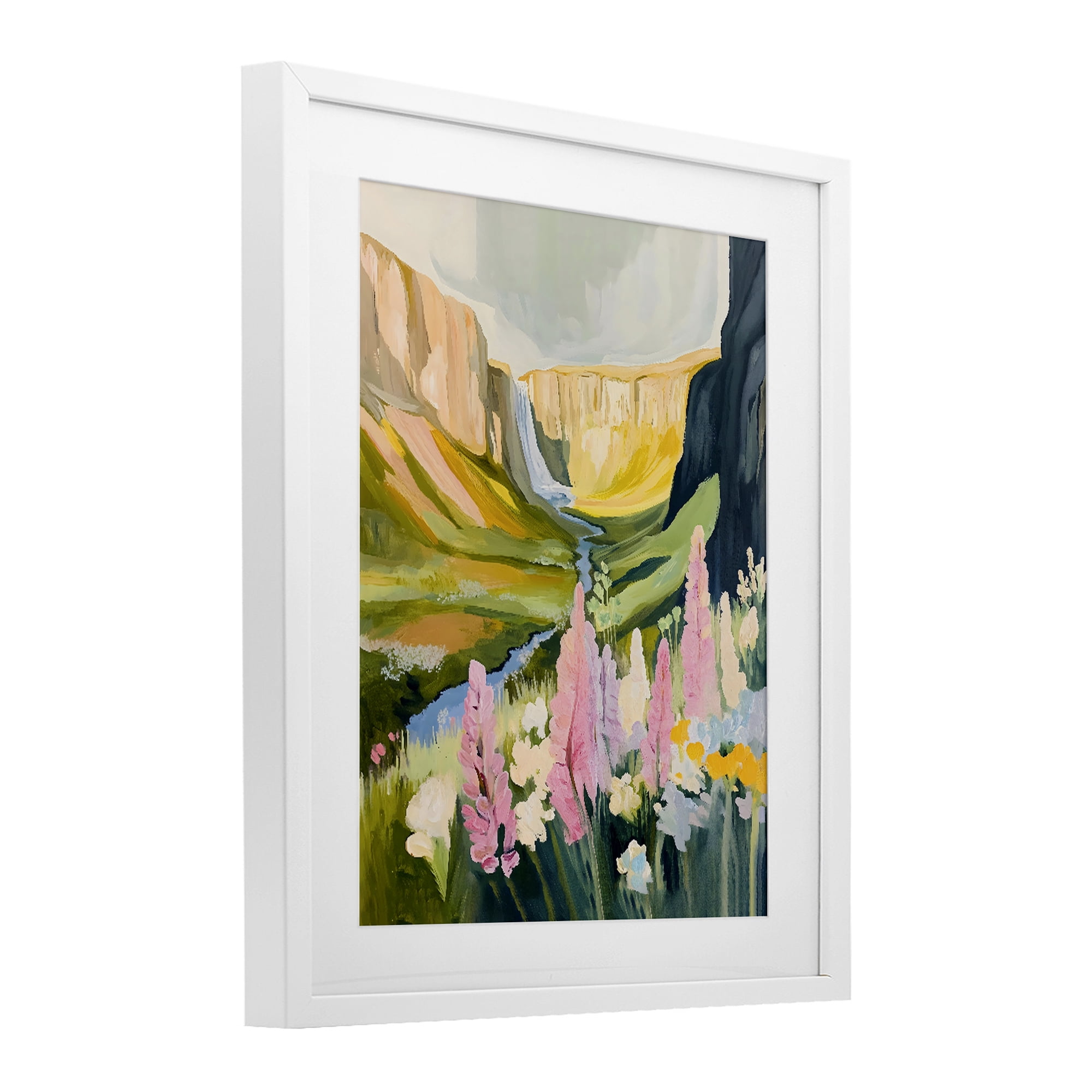 Stupell Industries Waterfall and Valley in Bloom White Framed Print Under Glass, design by The Prints Vibe