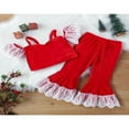 thumbnail image 2 of Toddler Girls Autumn 2Pcs Outfit Sets Short Sleeve Off Shoulder Tops + Red Flared Pants, 2 of 9