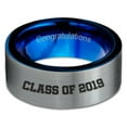 thumbnail image 2 of Tungsten Congrats Grad Class Of 2019 Engraved Band Ring 8mm Men Women Comfort Fit Blue Flat Cut Brushed Gray Polished, 2 of 4