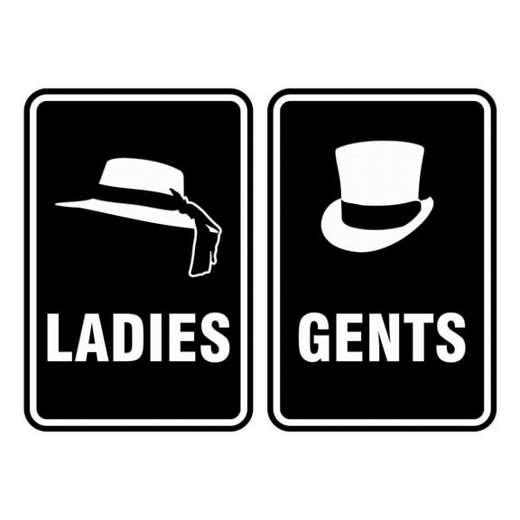 Portrait Round Ladies And Gents Sign Set (Black) - Small 4" x 6"