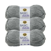 Angle View: Lion Brand Yarn Basic Stitch Anti Pilling Silver Heather Anti Pilling Medium Acrylic Silver Yarn 3 Pack