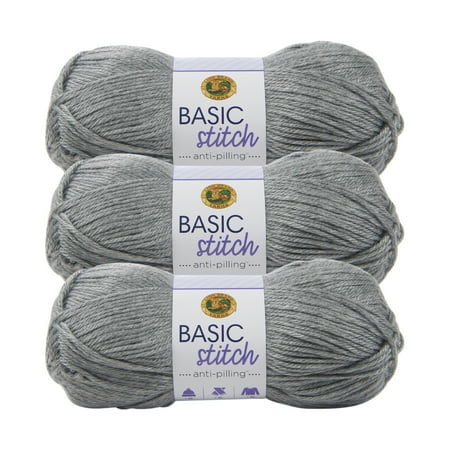 UPC: 0842093118091 | Lion Brand Yarn Basic Stitch Anti Pilling Silver Heather Anti Pilling Medium Acrylic Silver Yarn 3 Pack