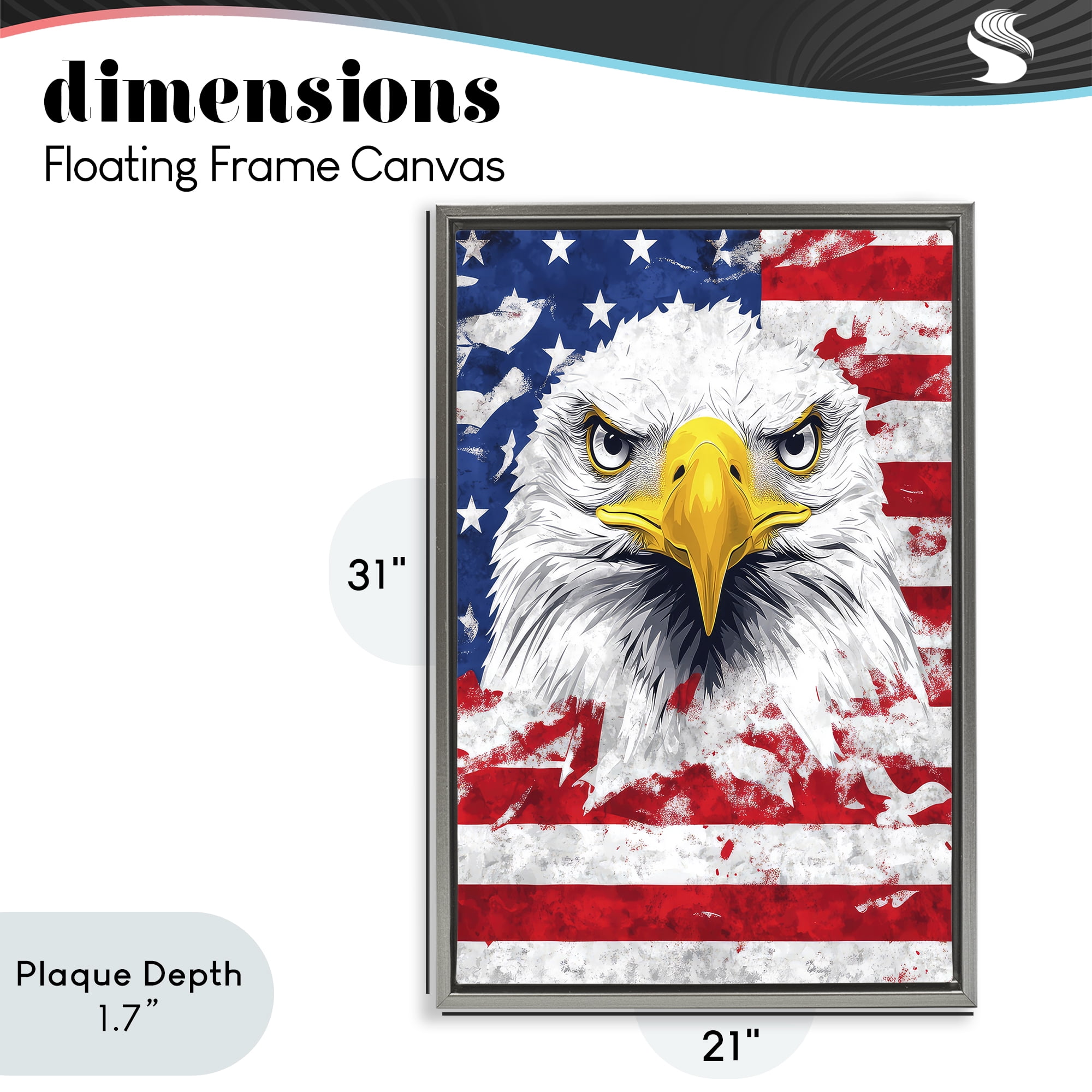 Stupell Industries Patriotic Bald Eagle Flag Gray Framed Floater Canvas Wall Art, design by The Wands Want