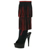 Womens Suede Dress Shoes Red Boots Black Fringe Two Tone Knee High 6 Inch Heels