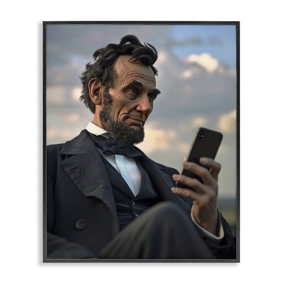 Stupell Industries Abe Lincoln with Cellphone People Painting Black Framed Art Print Wall Art, 11 x 14