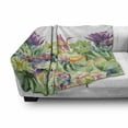 thumbnail image 2 of Watercolor Soft Flannel Fleece Throw Blanket, Fine Art Botanical Painting of Abstract Garden Flowers and Succulents, Cozy Plush for Indoor and Outdoor Use, 50" x 70", Multicolor, by Ambesonne, 2 of 5