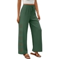 thumbnail image 6 of VBVC Women's Drawstring Cotton-Linen Pants,Floral Cutout Wide Leg Trousers For Women,Ladies Lightweight Boho Beachwear with Pockets,Army Green,S-2XL, 6 of 7