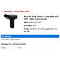 thumbnail image 2 of Mass Air Flow Sensor - Compatible with 1999 - 2002 Toyota Corolla 2000 2001, 2 of 2