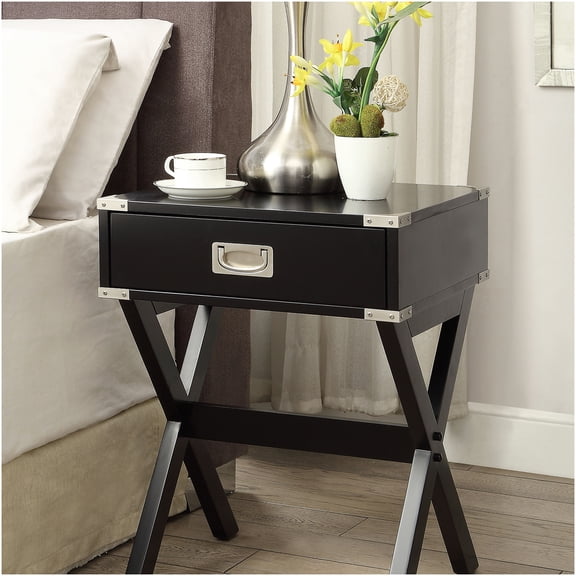 Modern Black Accent Table with Drawer, Compact Side Table for Living Room, Bedroom, or Office